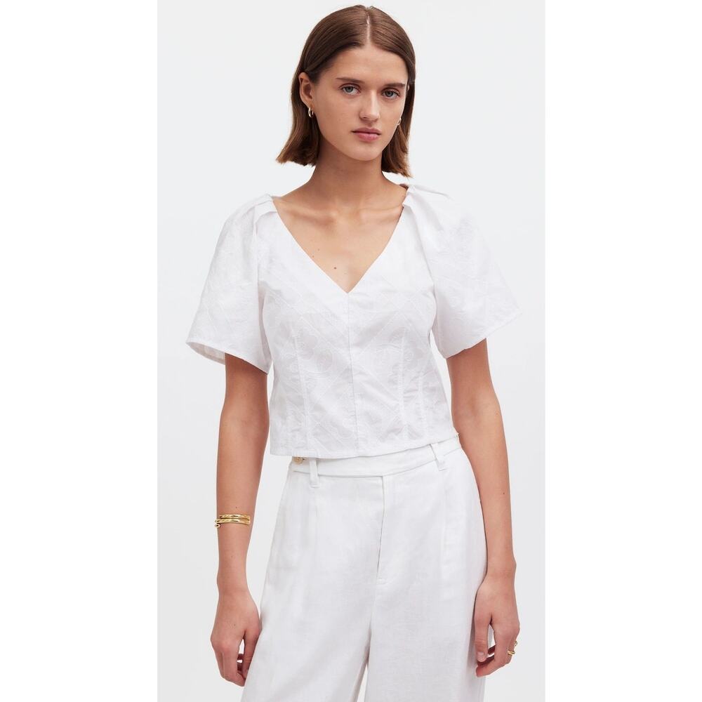 Madewell White Puff Sleeve Wrap Blouse
